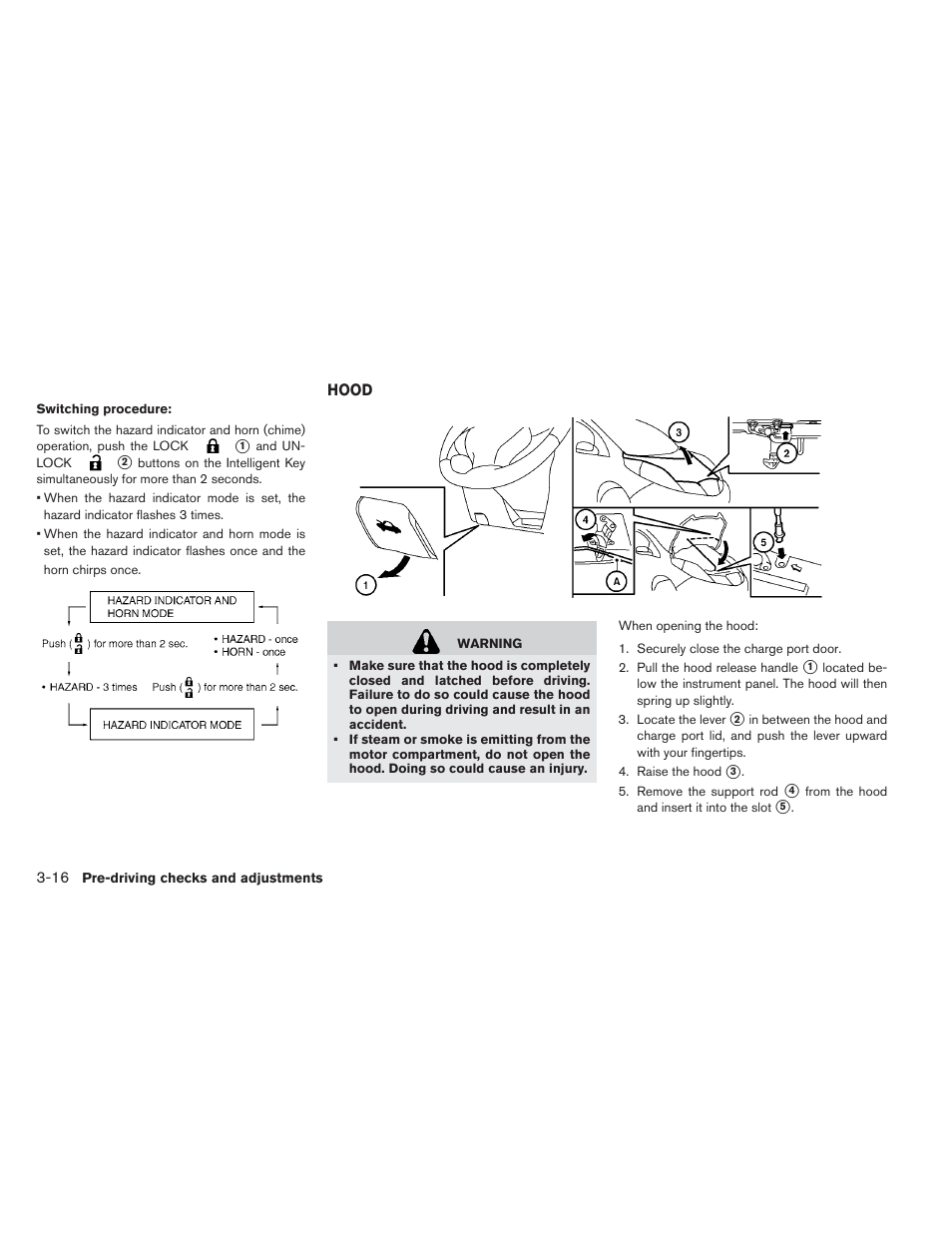 Hood -16 | NISSAN 2013 LEAF - Owner's Manual User Manual | Page 217 / 402