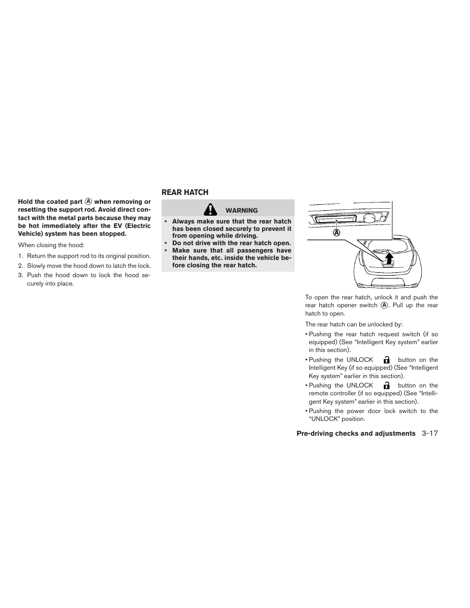 Rear hatch -17 | NISSAN 2013 LEAF - Owner's Manual User Manual | Page 218 / 402