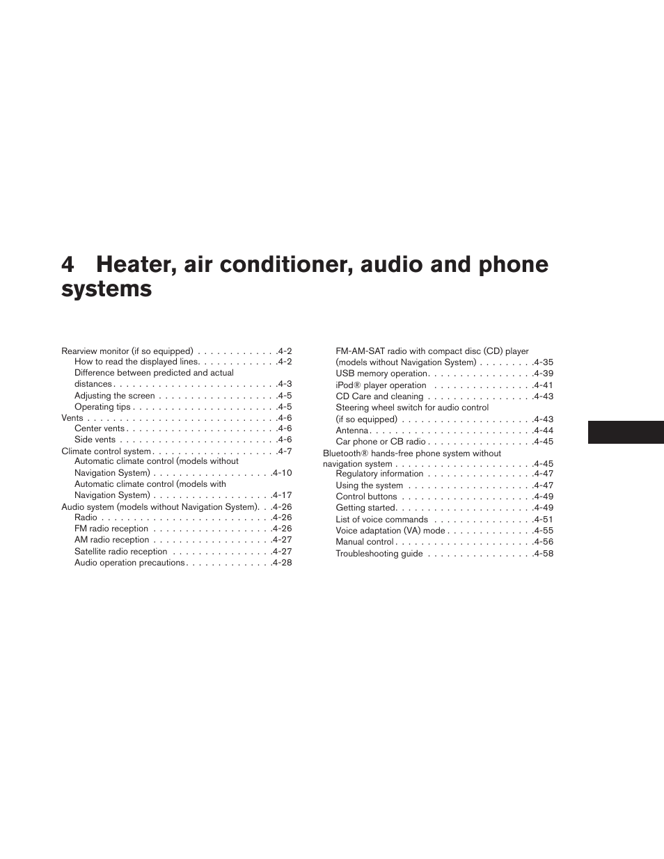 Heater, air conditioner, audio and phone systems, 4heater, air conditioner, audio and phone systems | NISSAN 2013 LEAF - Owner's Manual User Manual | Page 226 / 402