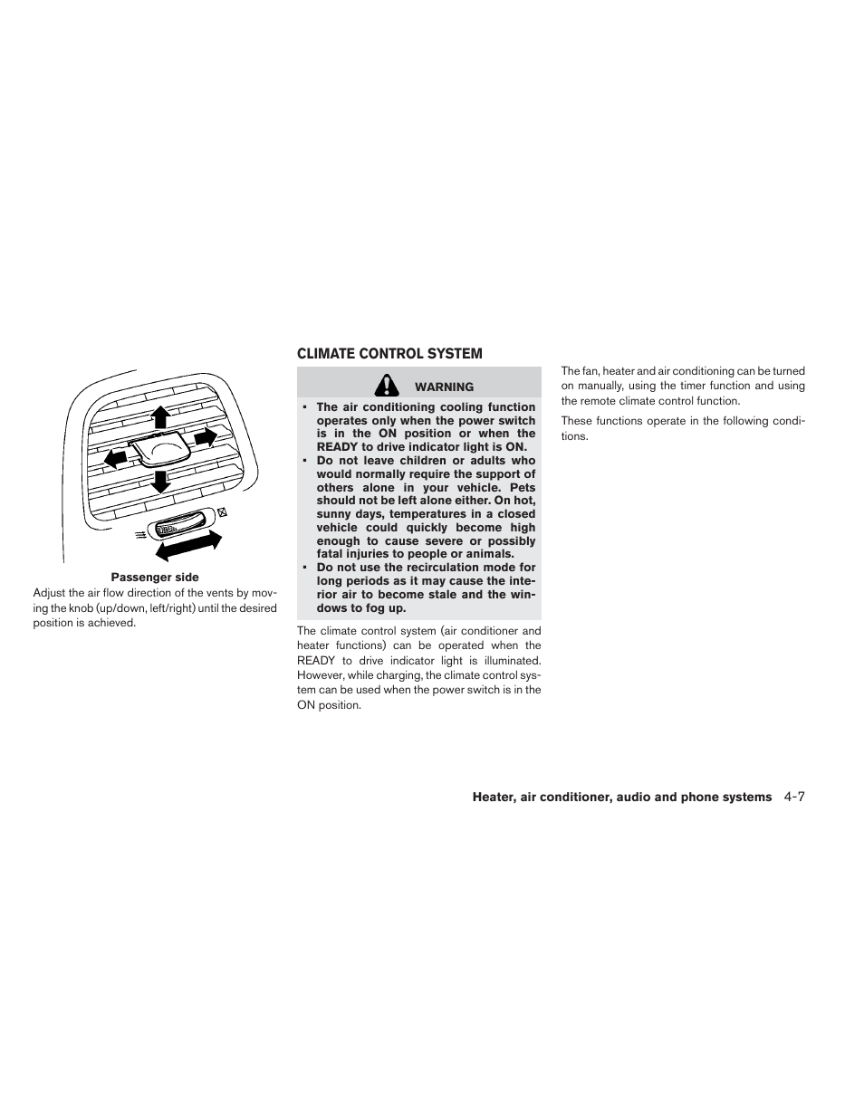 Climate control system -7 | NISSAN 2013 LEAF - Owner's Manual User Manual | Page 232 / 402