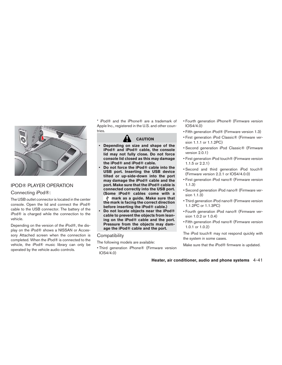 Ipod® player operation -41 | NISSAN 2013 LEAF - Owner's Manual User Manual | Page 266 / 402