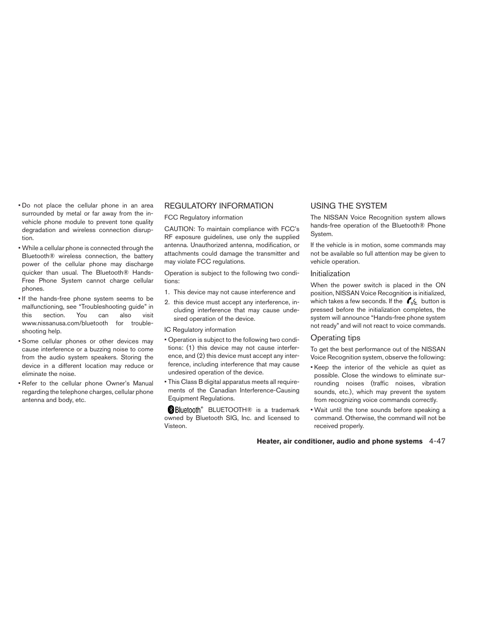 Regulatory information -47 using the system -47 | NISSAN 2013 LEAF - Owner's Manual User Manual | Page 272 / 402