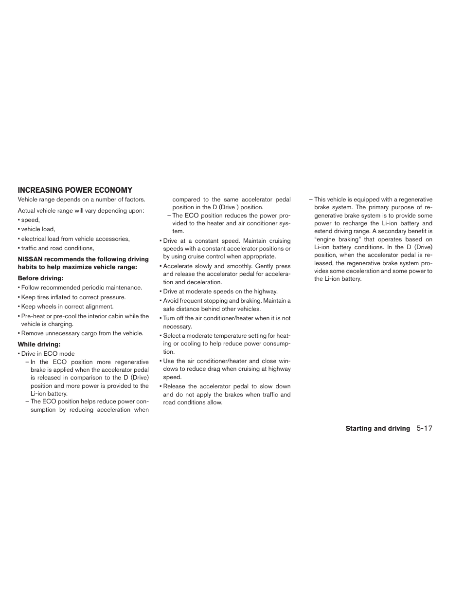 Increasing power economy -17 | NISSAN 2013 LEAF - Owner's Manual User Manual | Page 300 / 402