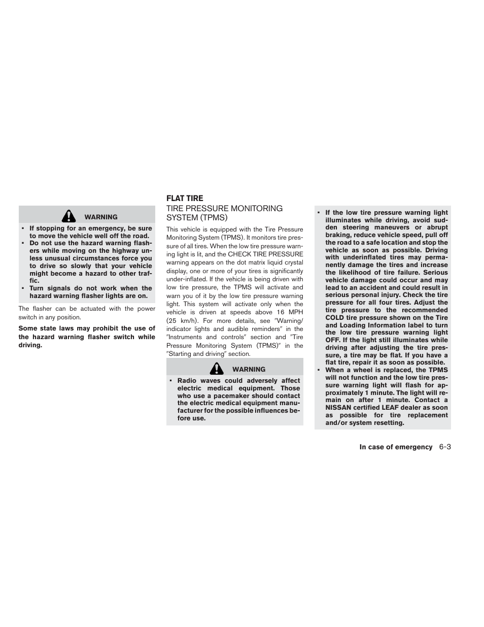 Flat tire -3, Tire pressure monitoring system (tpms) -3 | NISSAN 2013 LEAF - Owner's Manual User Manual | Page 312 / 402