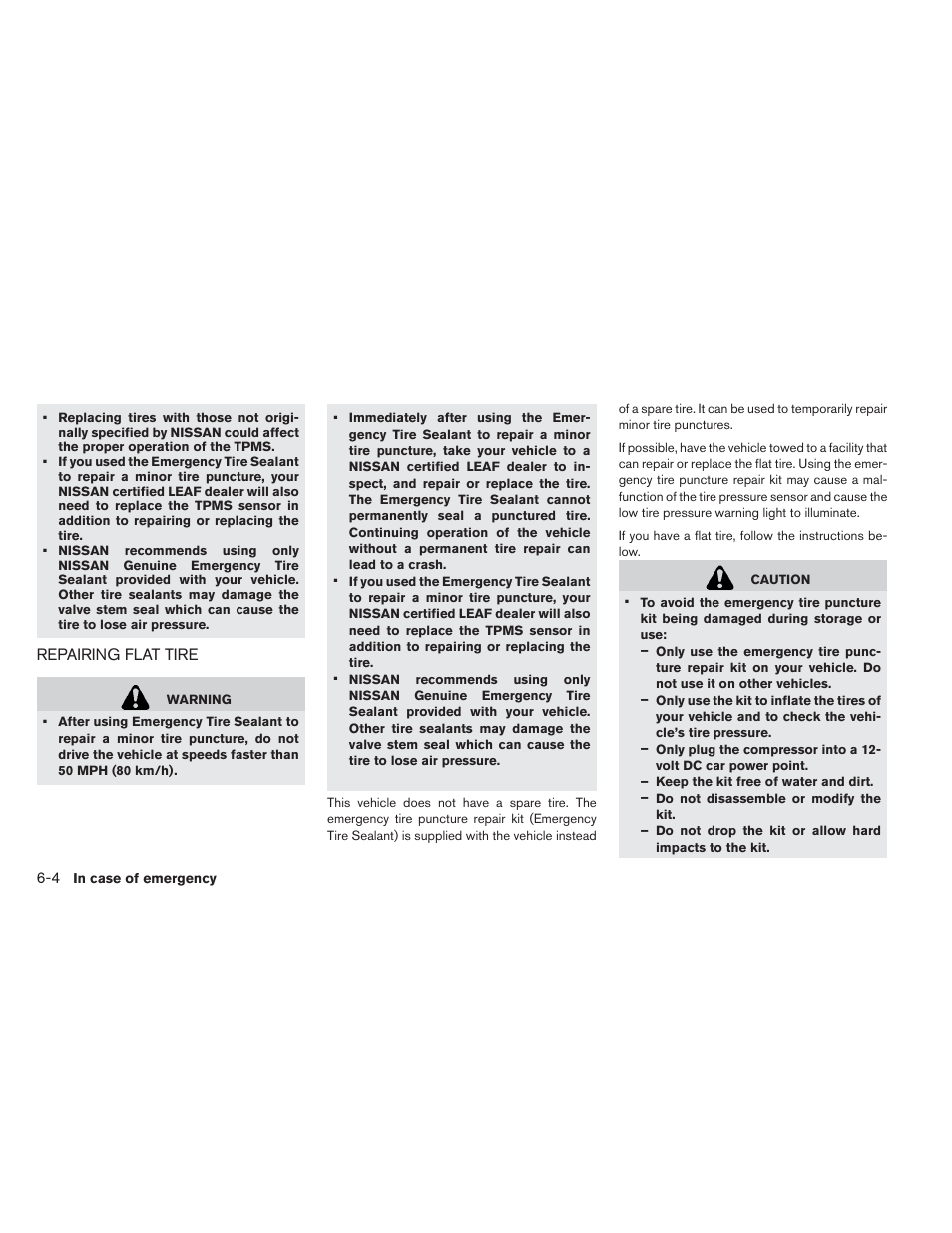 Repairing flat tire -4 | NISSAN 2013 LEAF - Owner's Manual User Manual | Page 313 / 402