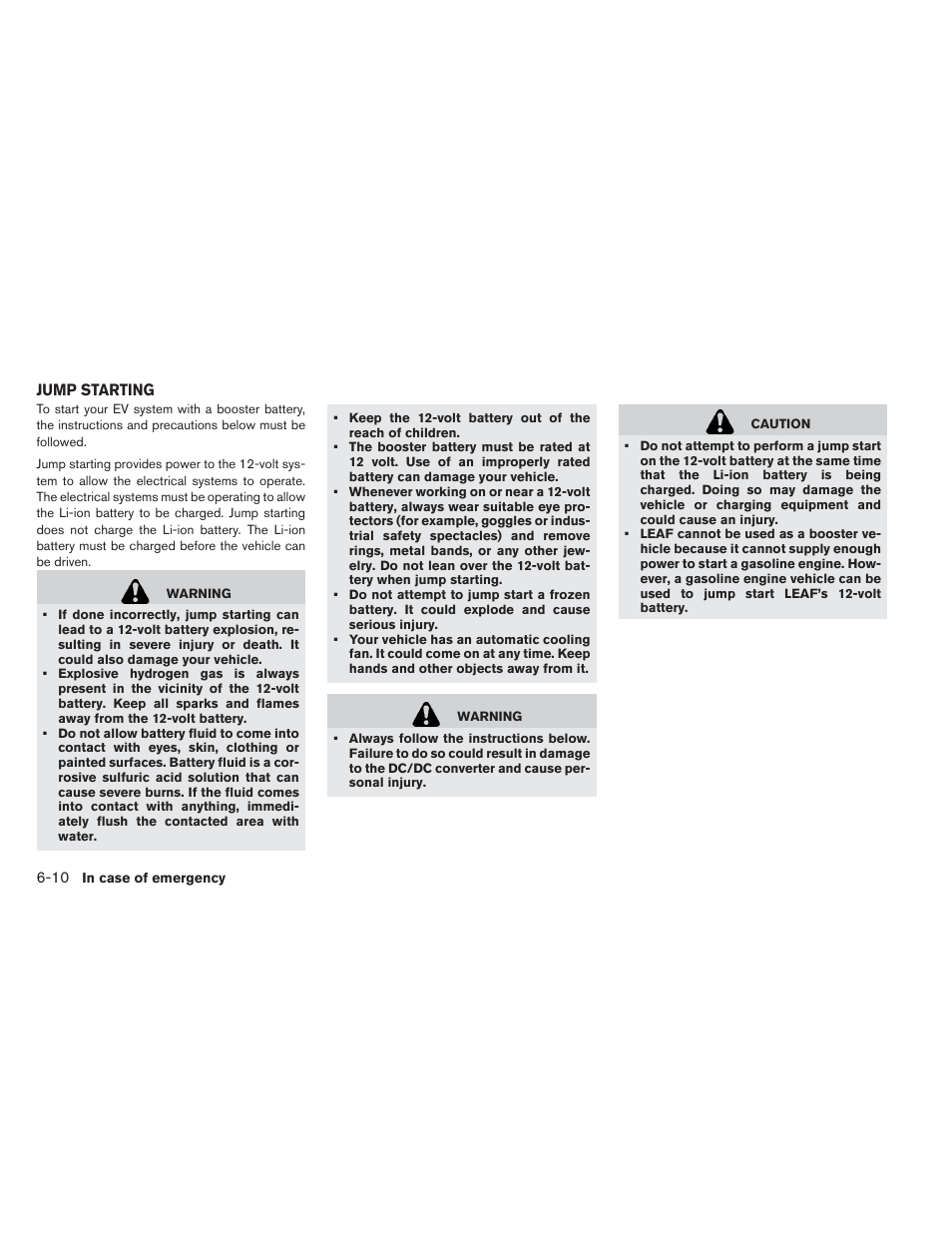 Jump starting -10 | NISSAN 2013 LEAF - Owner's Manual User Manual | Page 319 / 402