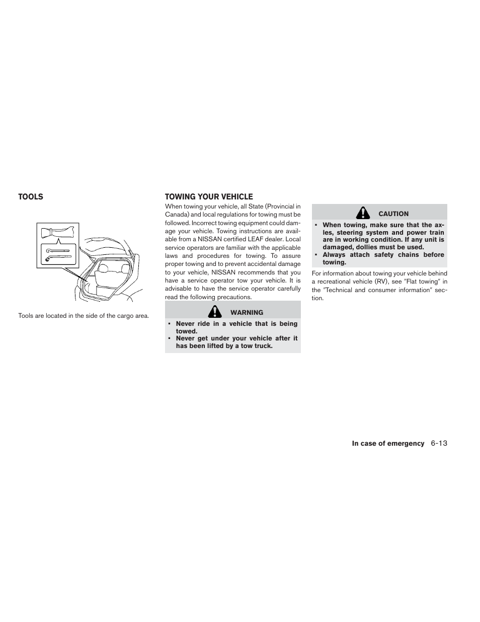 Tools -13 towing your vehicle -13 | NISSAN 2013 LEAF - Owner's Manual User Manual | Page 322 / 402