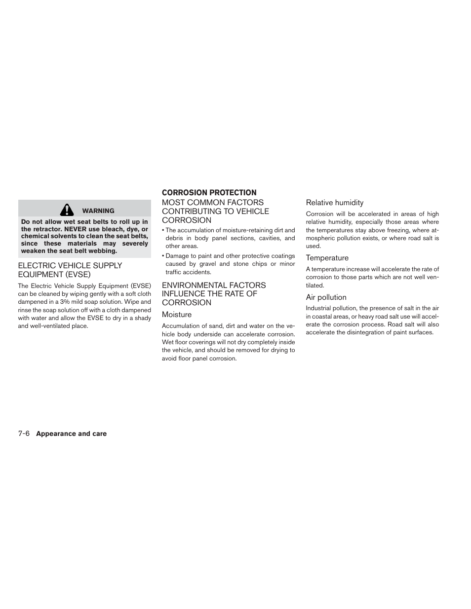 Electric vehicle supply equipment (evse) -6, Corrosion protection -6 | NISSAN 2013 LEAF - Owner's Manual User Manual | Page 331 / 402