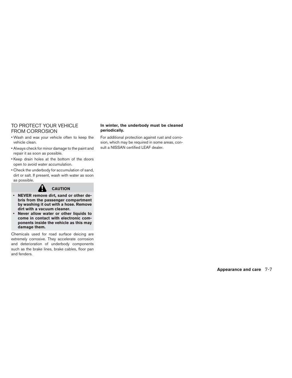 To protect your vehicle from corrosion -7 | NISSAN 2013 LEAF - Owner's Manual User Manual | Page 332 / 402
