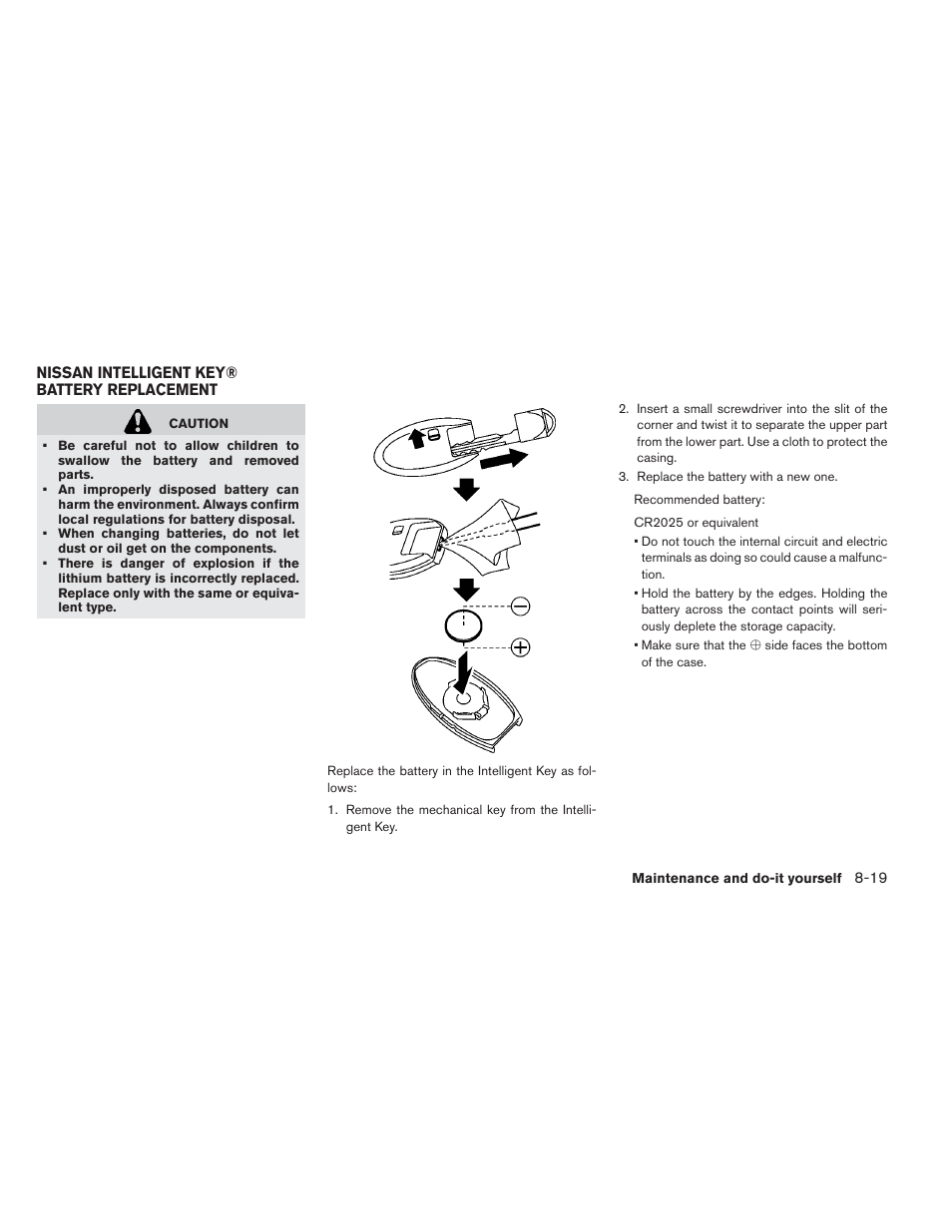 Nissan intelligent key® battery replacement -19 | NISSAN 2013 LEAF - Owner's Manual User Manual | Page 352 / 402