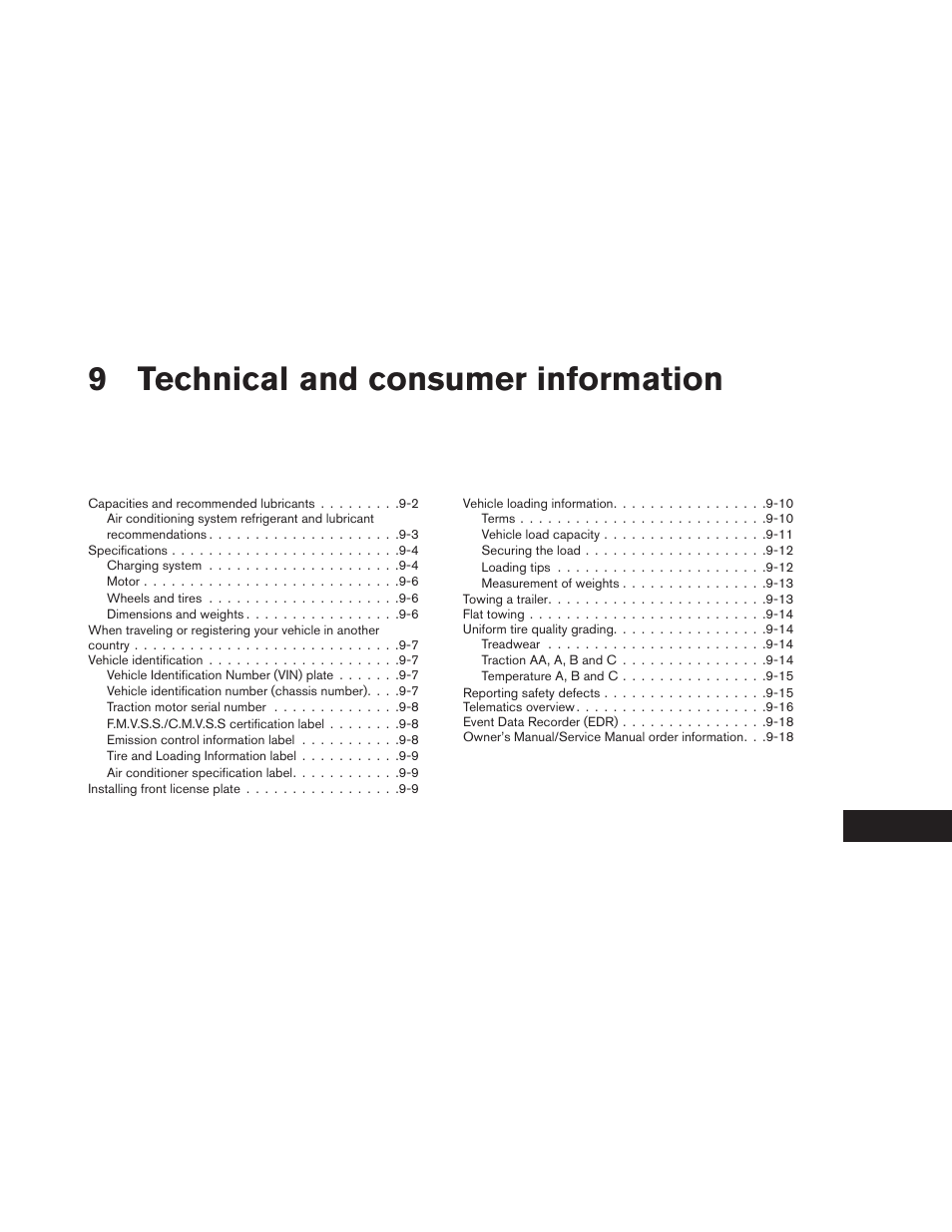 Technical and consumer information, 9technical and consumer information | NISSAN 2013 LEAF - Owner's Manual User Manual | Page 368 / 402