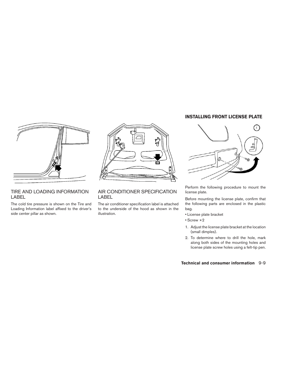 Installing front license plate -9 | NISSAN 2013 LEAF - Owner's Manual User Manual | Page 376 / 402