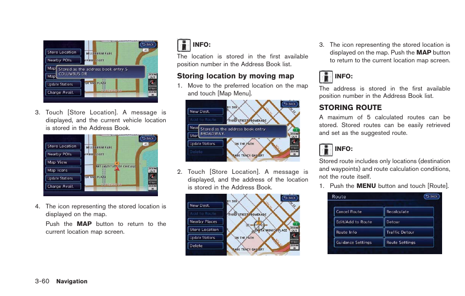 Storing route | NISSAN 2013 LEAF - Navigation System Owner's Manual User Manual | Page 116 / 275