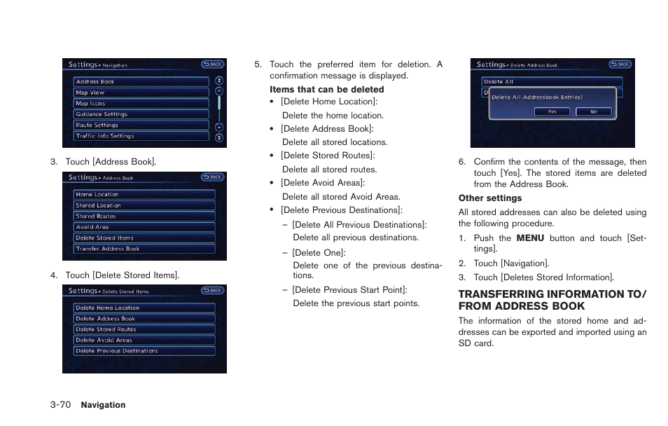 Transferring information to/from address book -70 | NISSAN 2013 LEAF - Navigation System Owner's Manual User Manual | Page 126 / 275