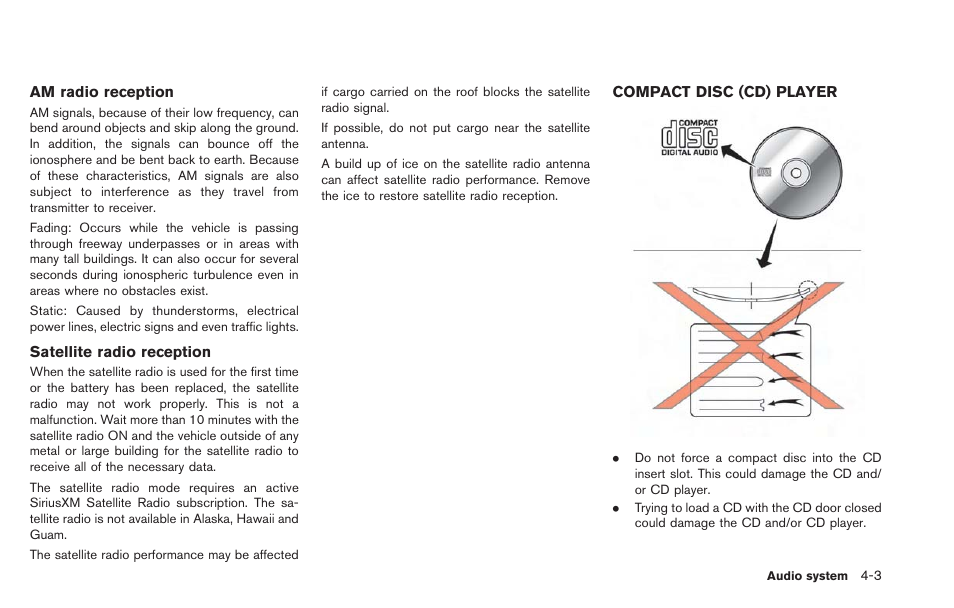 Compact disc (cd) player -3 | NISSAN 2013 LEAF - Navigation System Owner's Manual User Manual | Page 137 / 275