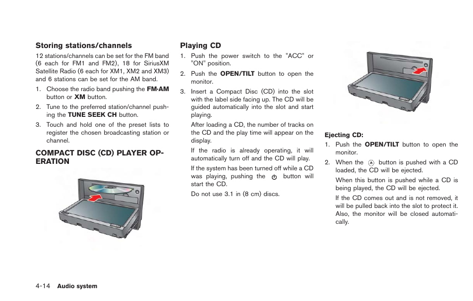 Compact disc (cd) player operation -14 | NISSAN 2013 LEAF - Navigation System Owner's Manual User Manual | Page 148 / 275