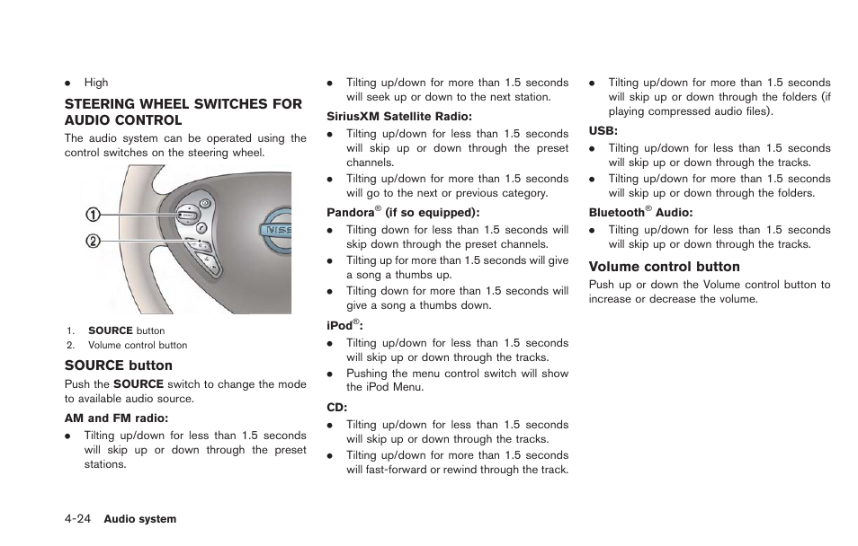 Steering wheel switches for audio control -24 | NISSAN 2013 LEAF - Navigation System Owner's Manual User Manual | Page 158 / 275