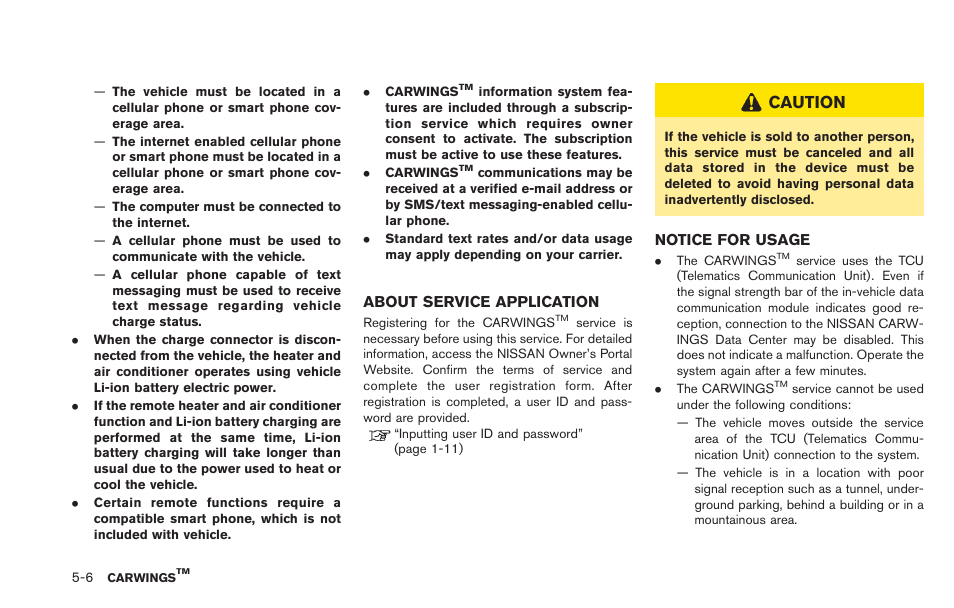 About service application -6 notice for usage -6, Caution | NISSAN 2013 LEAF - Navigation System Owner's Manual User Manual | Page 166 / 275