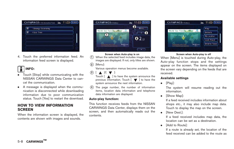 How to view information screen -8 | NISSAN 2013 LEAF - Navigation System Owner's Manual User Manual | Page 168 / 275