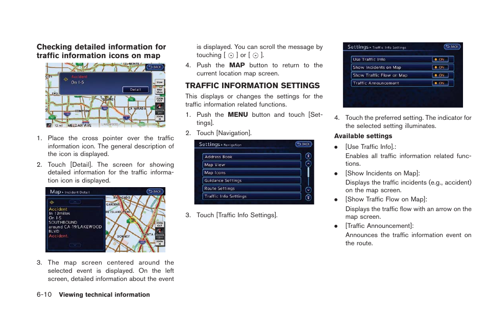 Traffic information settings -10 | NISSAN 2013 LEAF - Navigation System Owner's Manual User Manual | Page 192 / 275