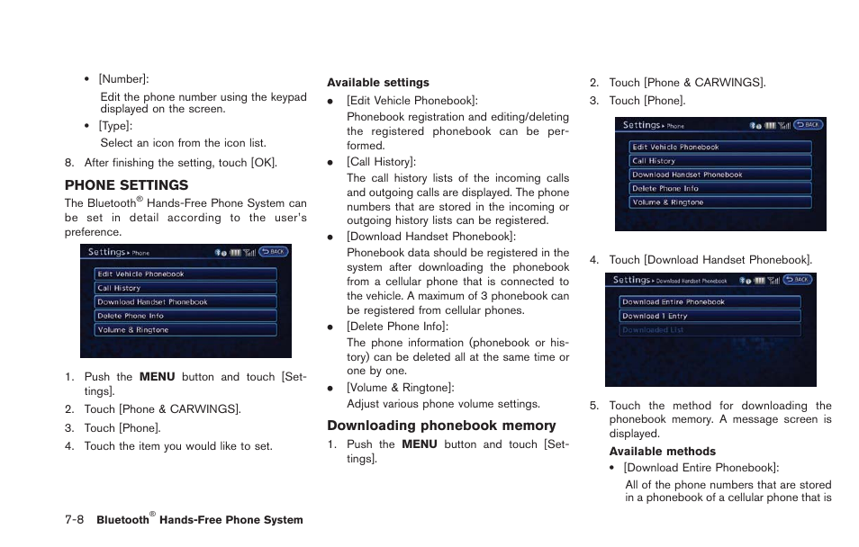 Phone settings -8 | NISSAN 2013 LEAF - Navigation System Owner's Manual User Manual | Page 202 / 275