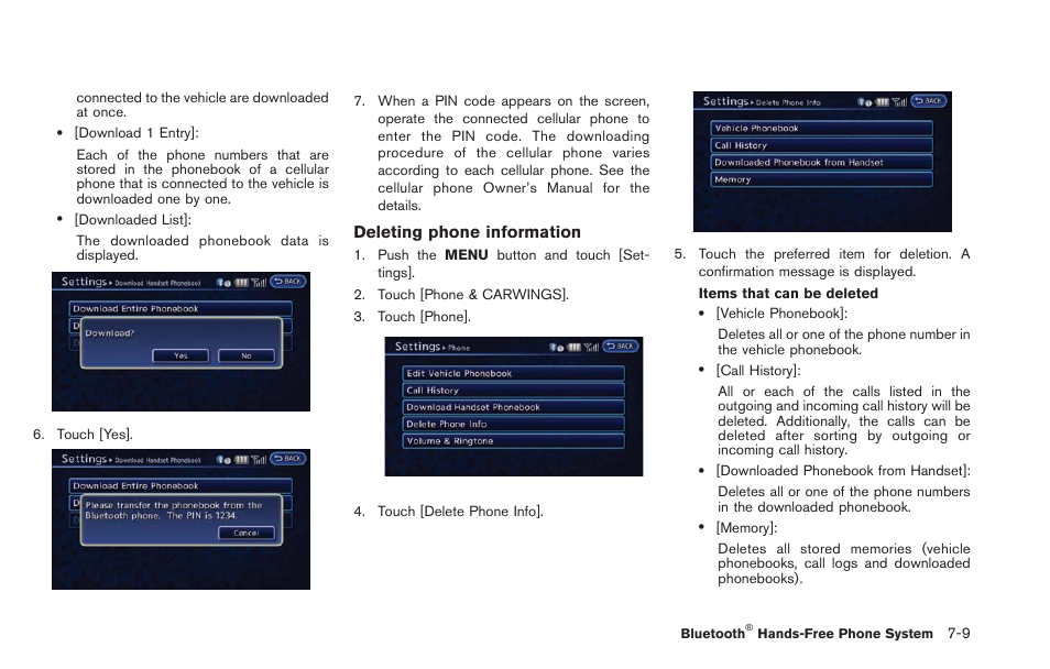 Deleting phone information | NISSAN 2013 LEAF - Navigation System Owner's Manual User Manual | Page 203 / 275