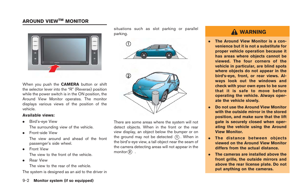 Around view, Monitor -2, Warning | NISSAN 2013 LEAF - Navigation System Owner's Manual User Manual | Page 218 / 275
