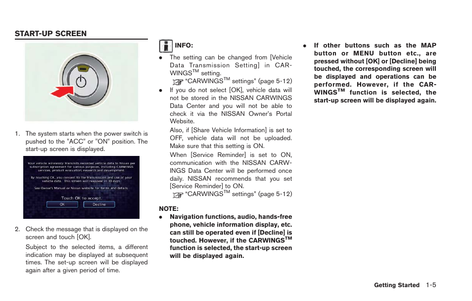 Start-up screen -5, Start-up screen | NISSAN 2013 LEAF - Navigation System Owner's Manual User Manual | Page 25 / 275