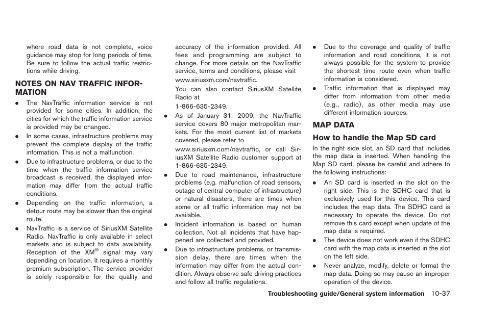 Notes on nav traffic information -37 map data -37 | NISSAN 2013 LEAF - Navigation System Owner's Manual User Manual | Page 263 / 275