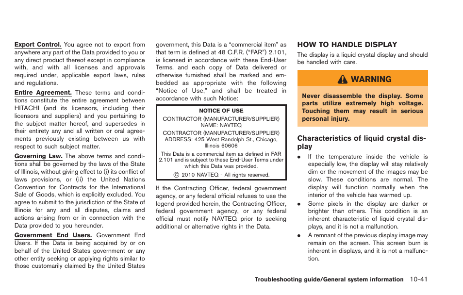 How to handle display -41, Warning | NISSAN 2013 LEAF - Navigation System Owner's Manual User Manual | Page 267 / 275