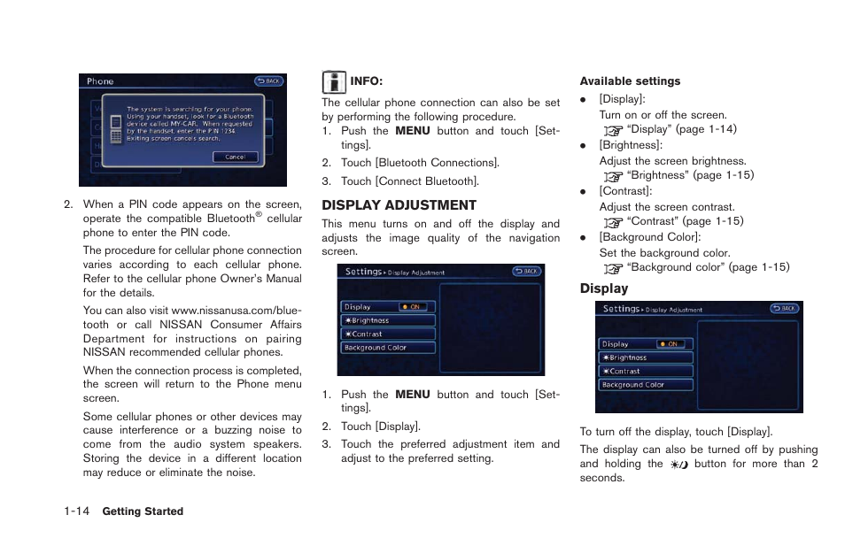 Display adjustment -14 | NISSAN 2013 LEAF - Navigation System Owner's Manual User Manual | Page 34 / 275
