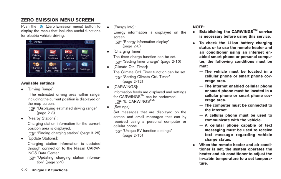 Zero emission menu screen -2 | NISSAN 2013 LEAF - Navigation System Owner's Manual User Manual | Page 40 / 275