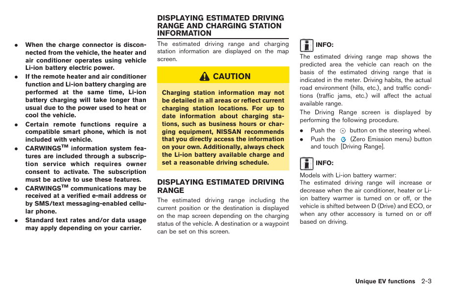 Displaying estimated driving range -3, Caution | NISSAN 2013 LEAF - Navigation System Owner's Manual User Manual | Page 41 / 275