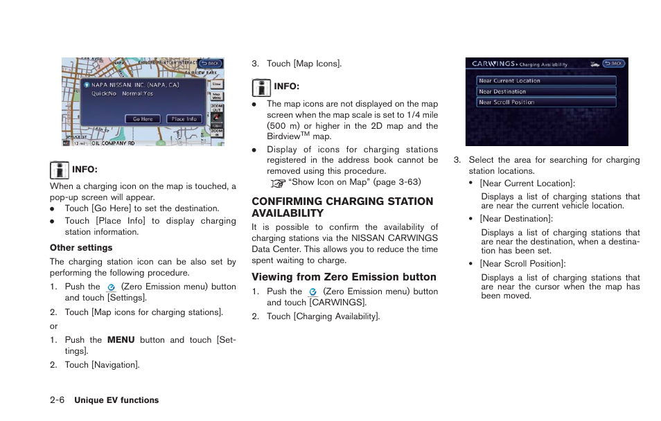 Confirming charging station availability -6 | NISSAN 2013 LEAF - Navigation System Owner's Manual User Manual | Page 44 / 275