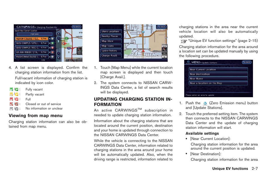 Updating charging station information -7 | NISSAN 2013 LEAF - Navigation System Owner's Manual User Manual | Page 45 / 275