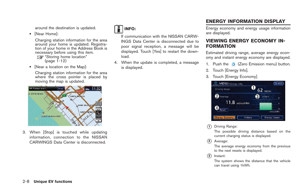Energy information display -8, Viewing energy economy information -8 | NISSAN 2013 LEAF - Navigation System Owner's Manual User Manual | Page 46 / 275