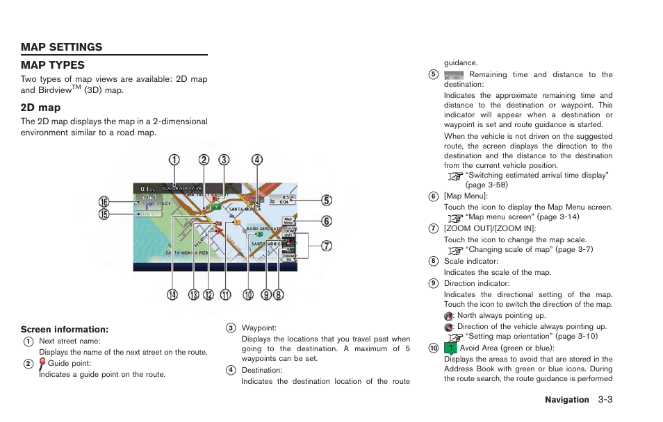 Map settings -3, Map types -3 | NISSAN 2013 LEAF - Navigation System Owner's Manual User Manual | Page 59 / 275