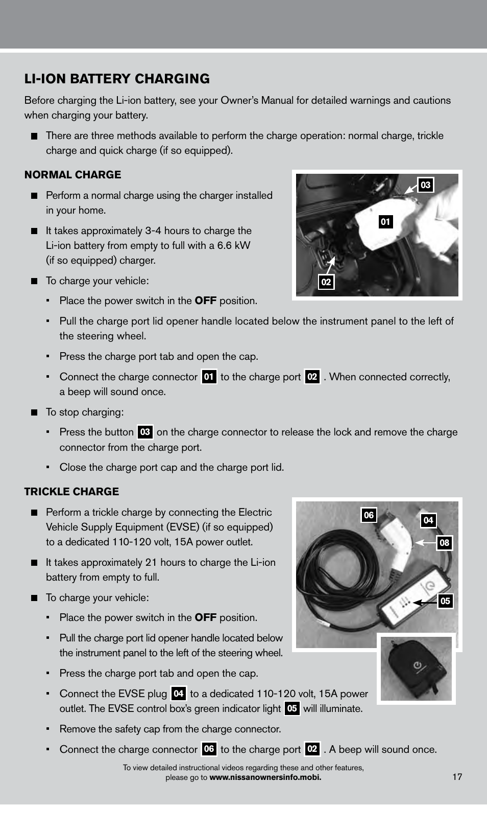 Li-ion battery charging | NISSAN 2013 LEAF - Quick Reference Guide User Manual | Page 19 / 28