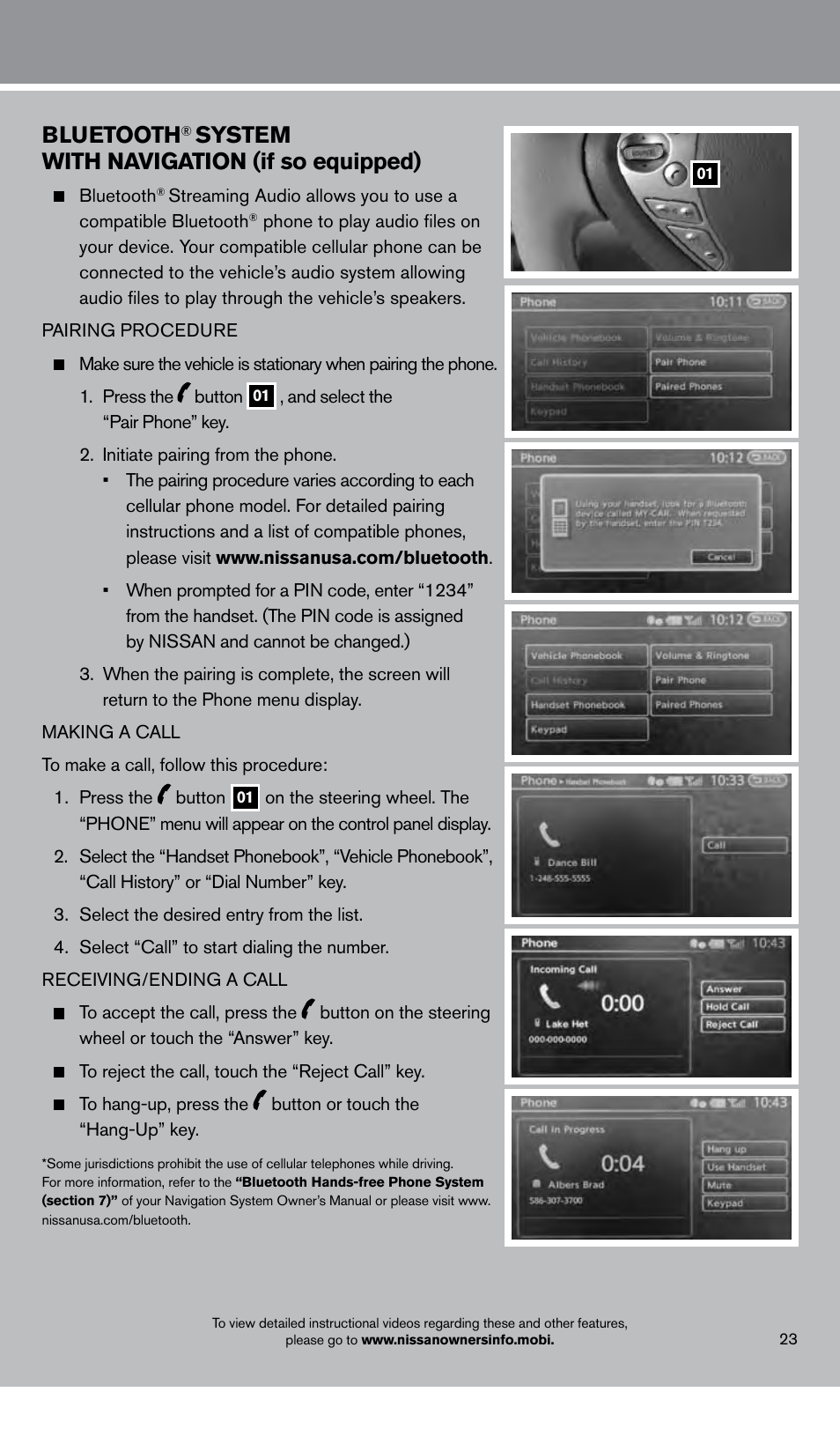 Bluetooth, System with navigation (if so equipped) | NISSAN 2013 LEAF - Quick Reference Guide User Manual | Page 25 / 28