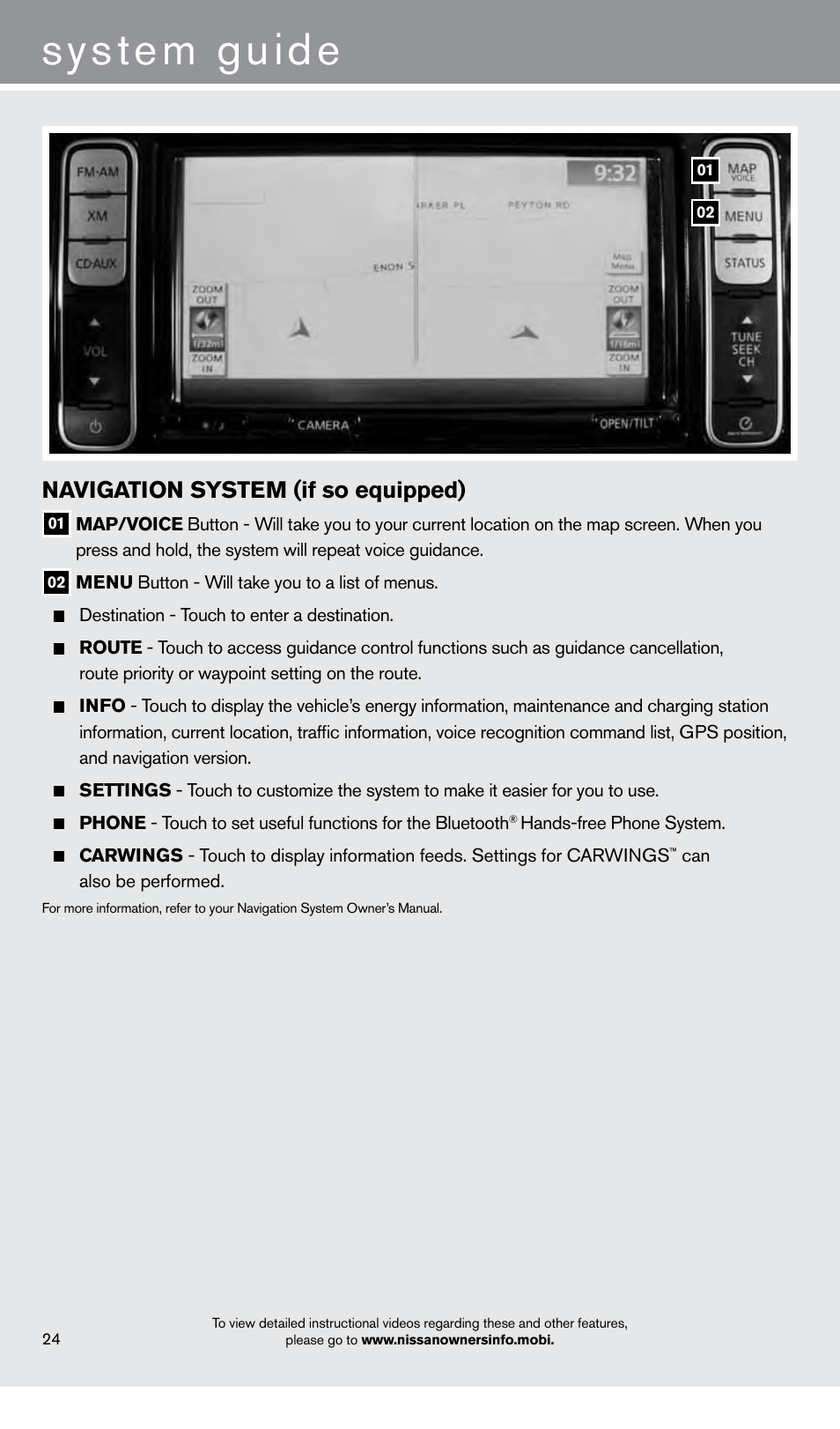 System guide, Navigation system (if so equipped) | NISSAN 2013 LEAF - Quick Reference Guide User Manual | Page 26 / 28