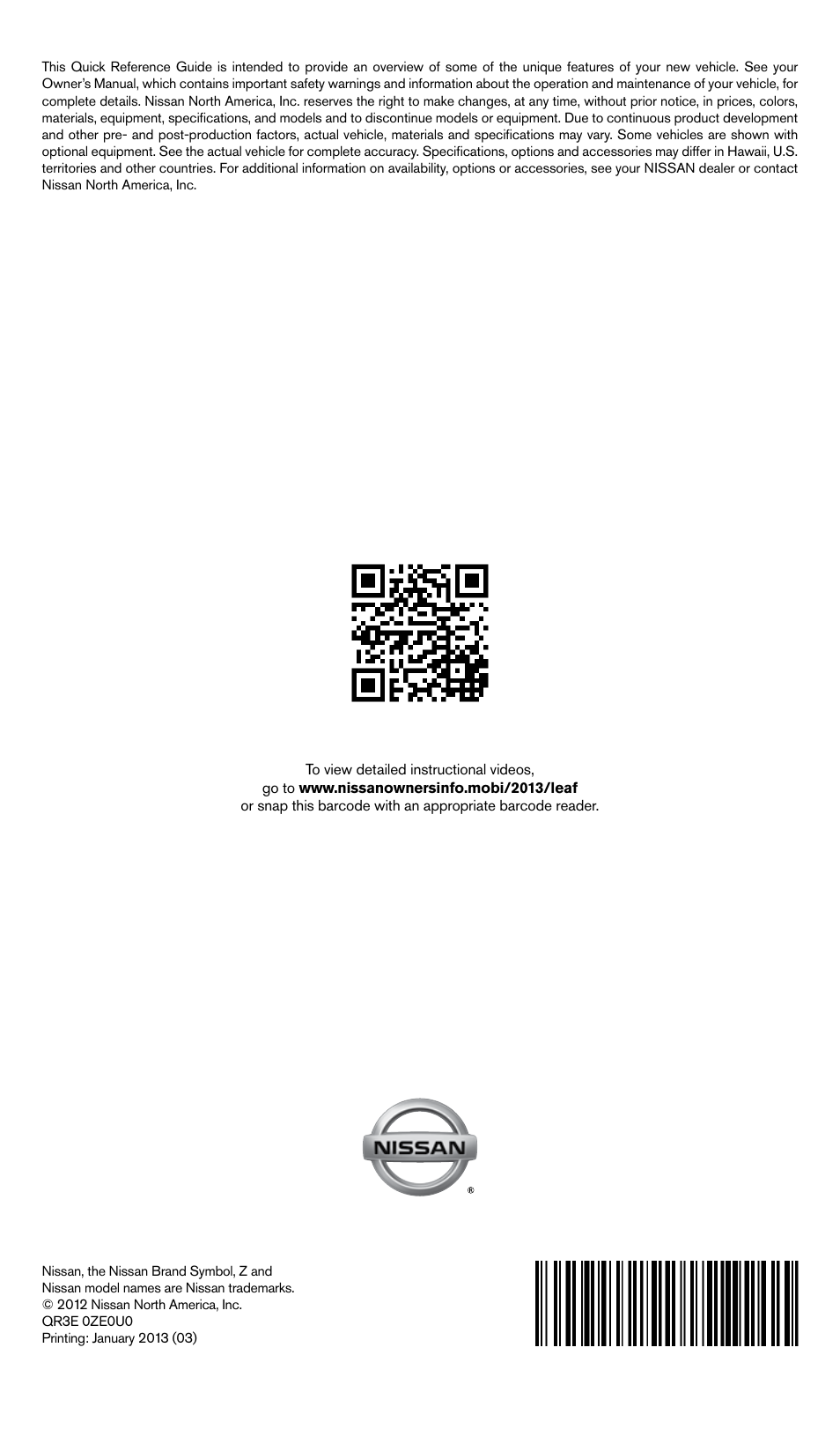 NISSAN 2013 LEAF - Quick Reference Guide User Manual | Page 28 / 28