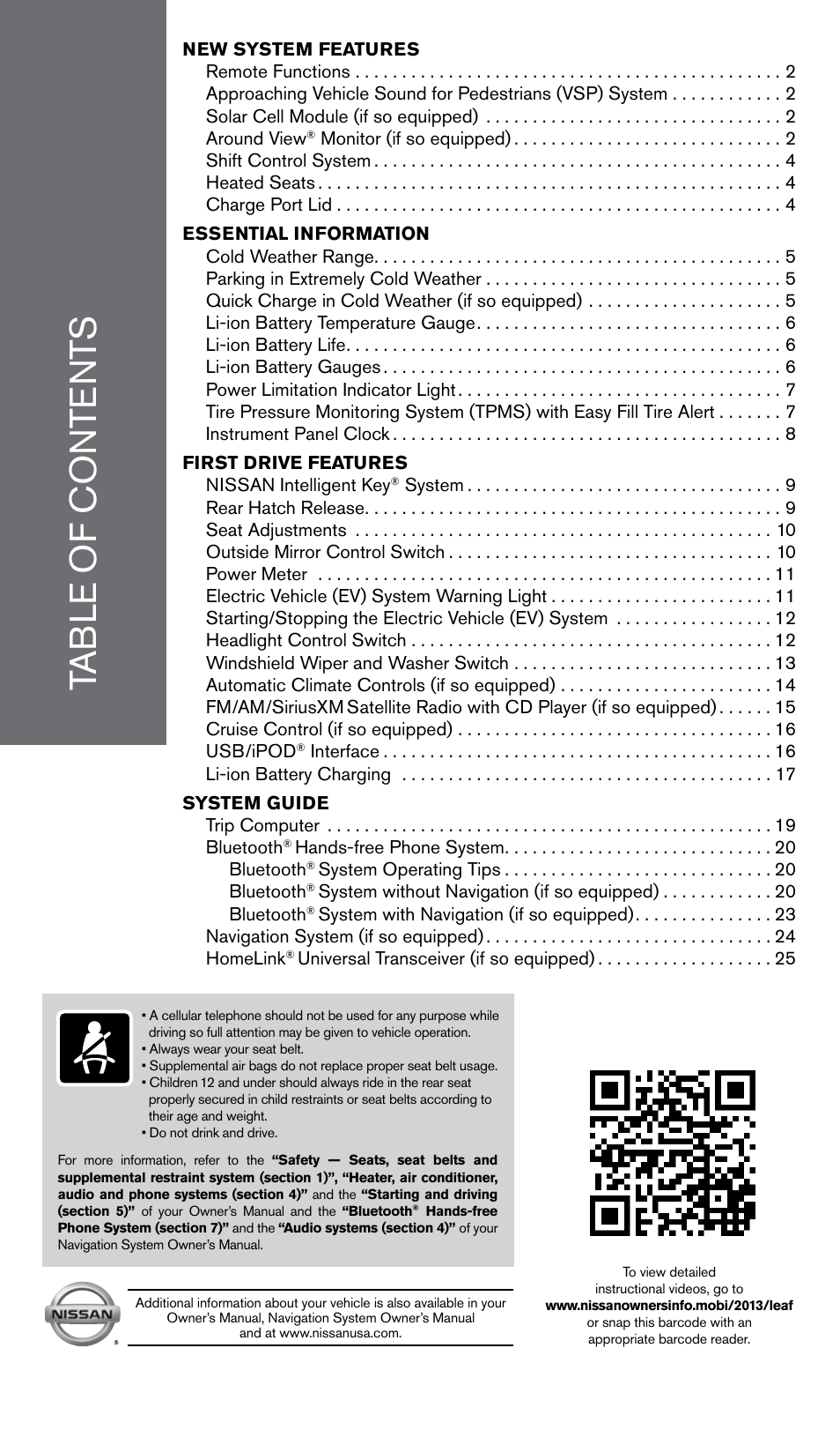 NISSAN 2013 LEAF - Quick Reference Guide User Manual | Page 3 / 28