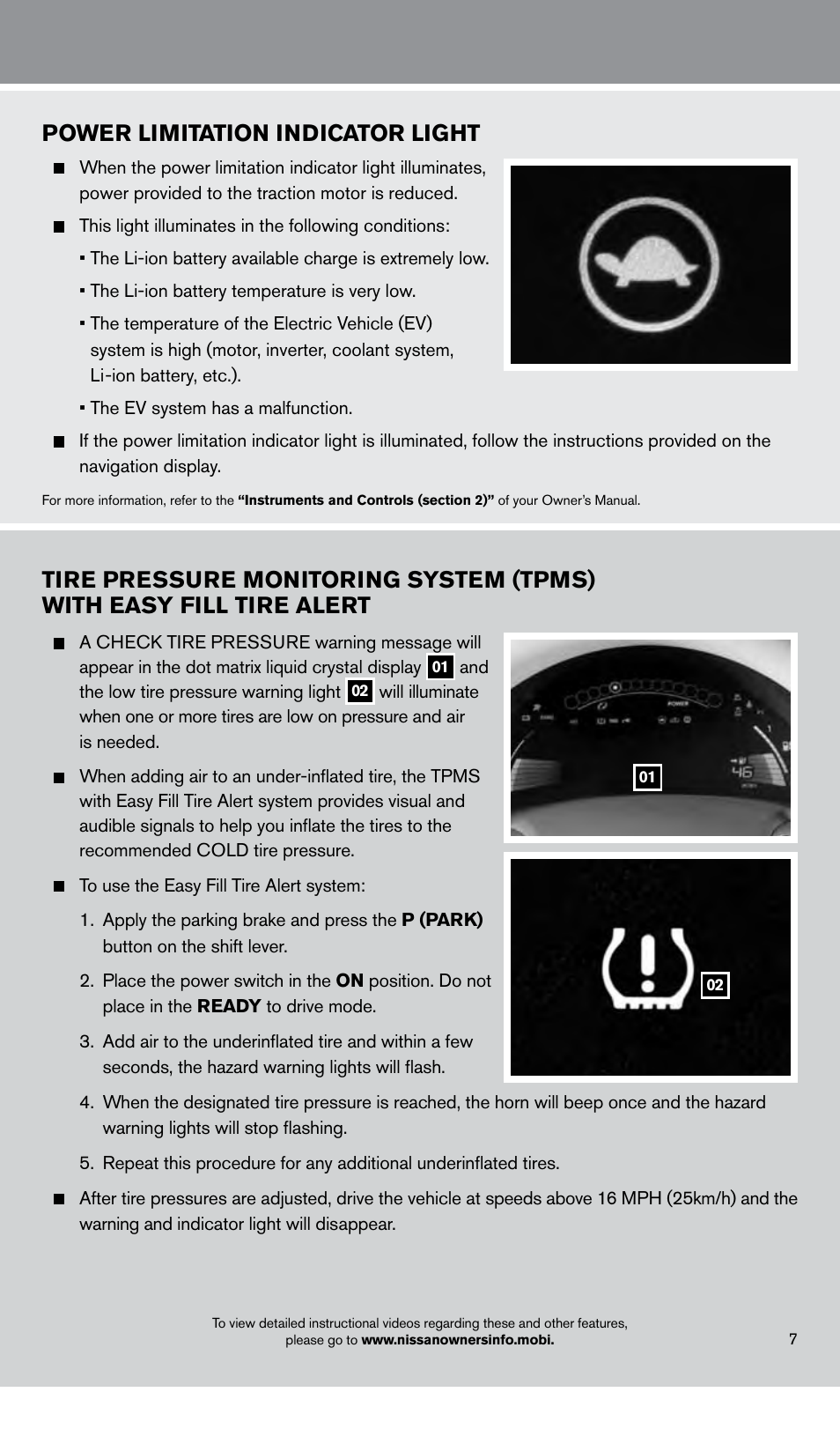 Power limitation indicator light | NISSAN 2013 LEAF - Quick Reference Guide User Manual | Page 9 / 28