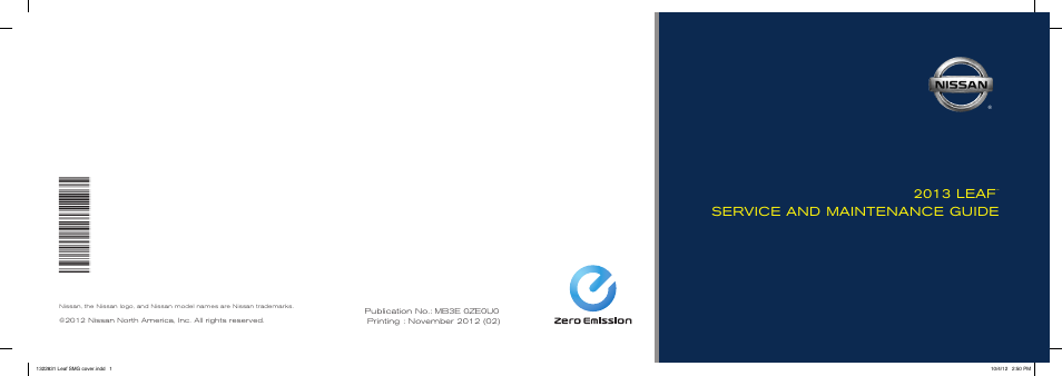 NISSAN 2013 LEAF - Service & Maintenance Guide User Manual | 40 pages