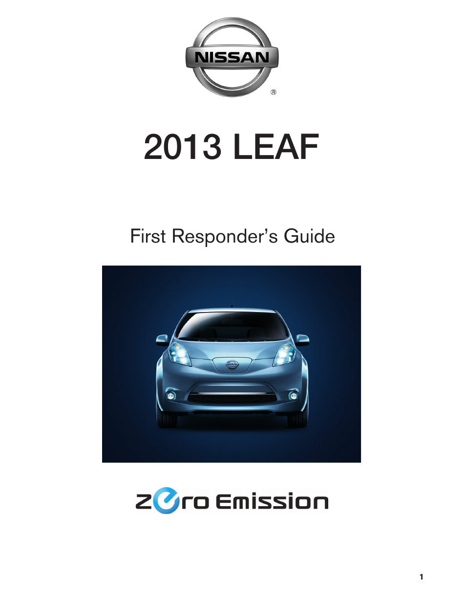 NISSAN 2013 LEAF - First Responder's Guide User Manual | 39 pages