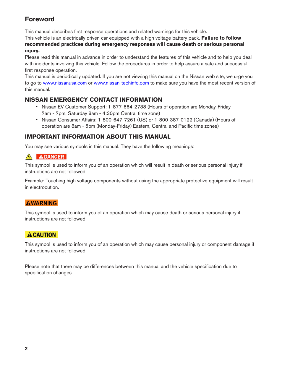 Foreword | NISSAN 2013 LEAF - First Responder's Guide User Manual | Page 2 / 39