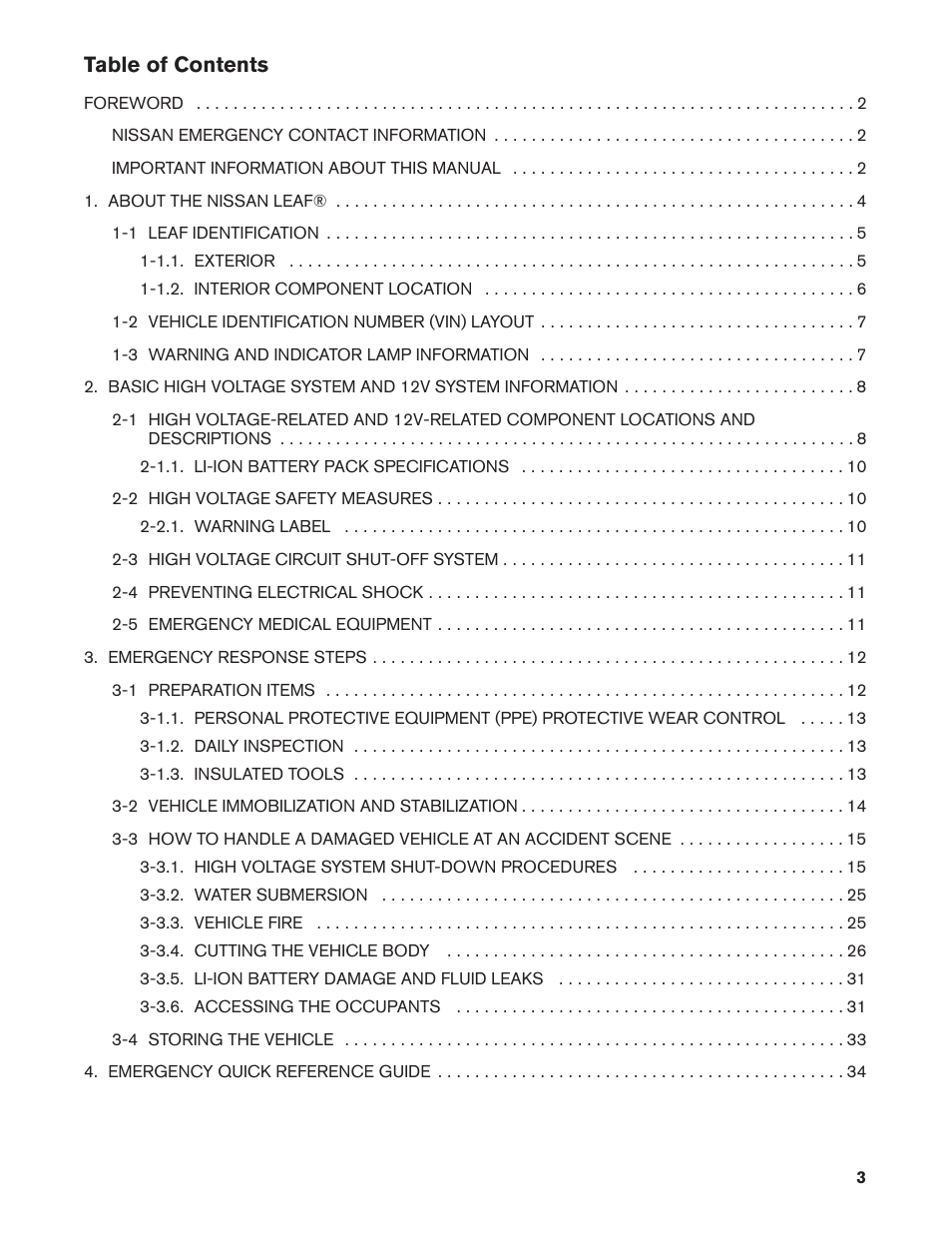 NISSAN 2013 LEAF - First Responder's Guide User Manual | Page 3 / 39