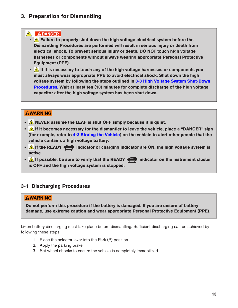 Preparation for dismantling, 1 discharging procedures | NISSAN 2013 LEAF - Dismantling Guide User Manual | Page 13 / 44