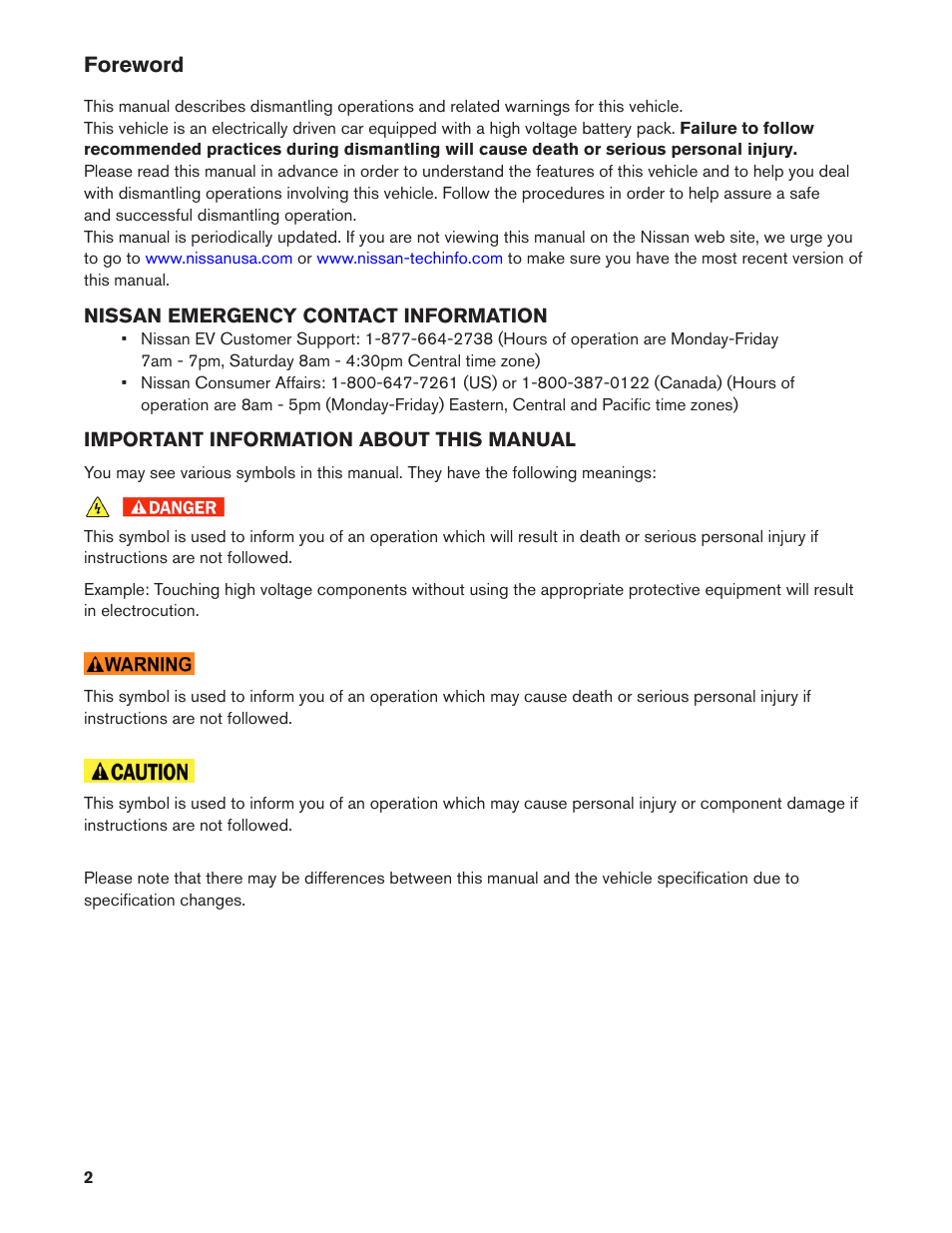 Foreword | NISSAN 2013 LEAF - Dismantling Guide User Manual | Page 2 / 44