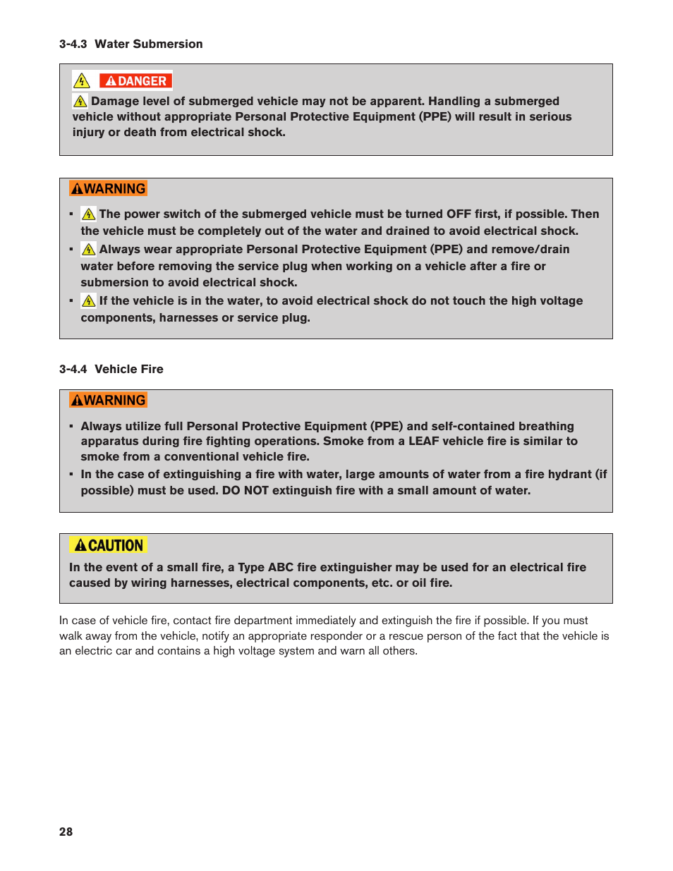 4.3 water submersion, 4.4 vehicle fire, 4.3. water submersion | 4.4. vehicle fire | NISSAN 2013 LEAF - Dismantling Guide User Manual | Page 28 / 44